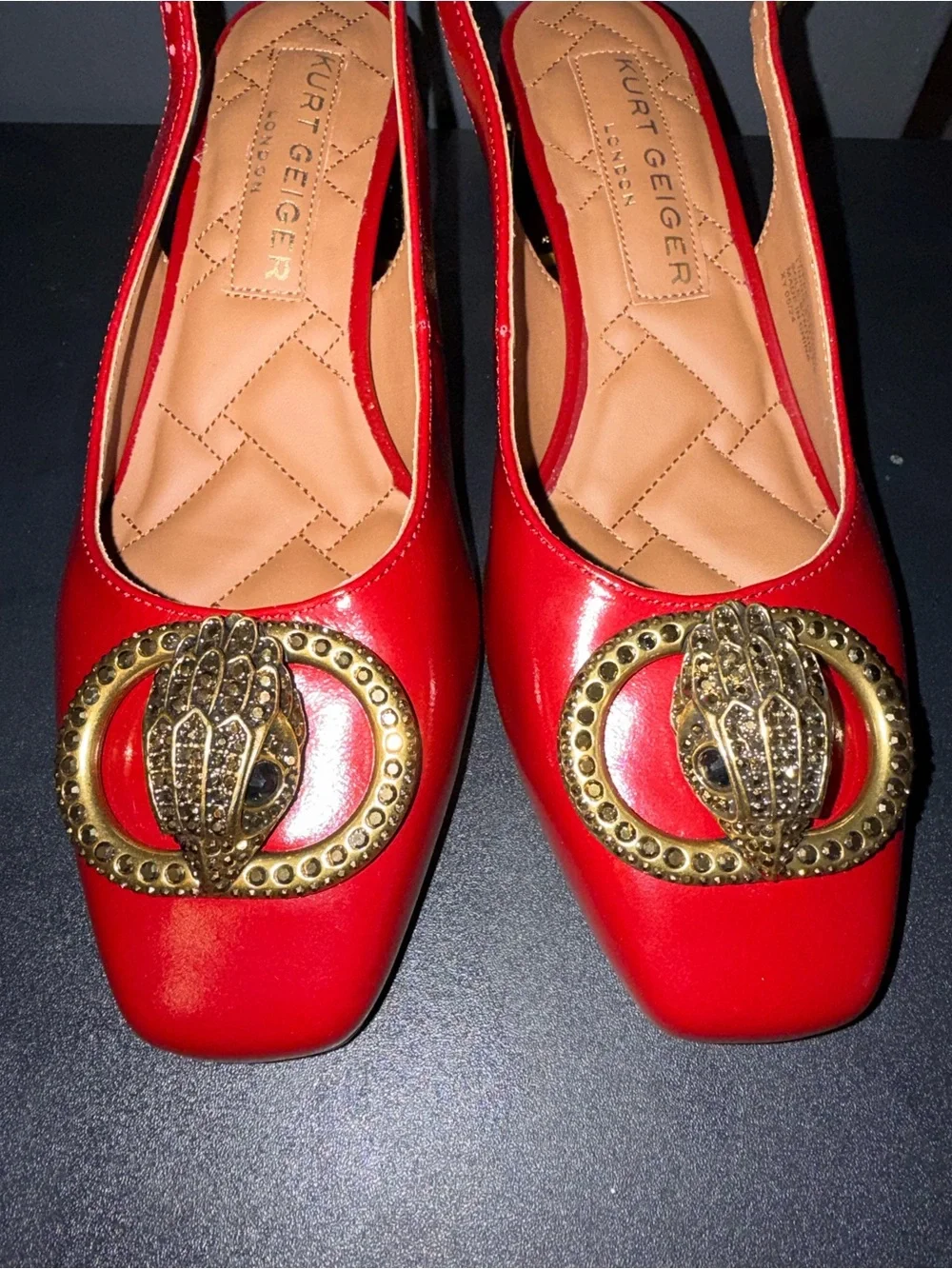 NWOT Kurt Geiger London Chelsea Block Slingback Heels Red Leather Eagle Size 8.5